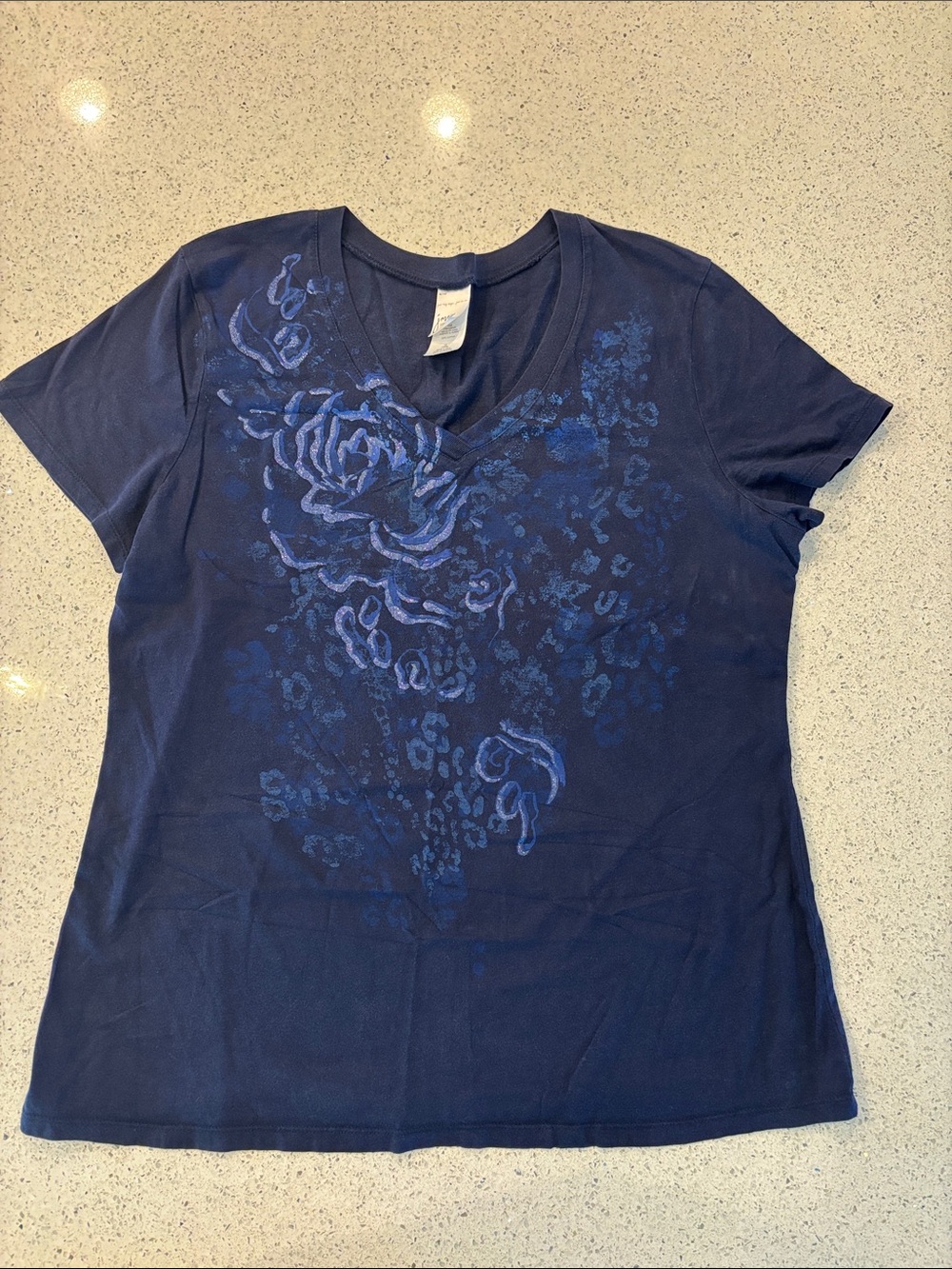 Just My Size Navy Short Sleeve V-Neck Tee with Blue Floral Print
